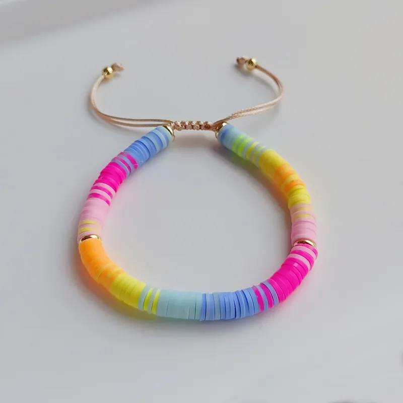 Funky ethnic beaded clay adjustable bracelet