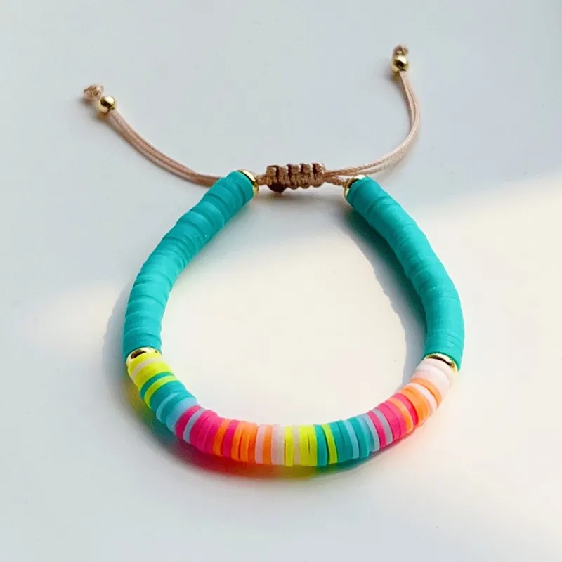 Funky ethnic beaded clay adjustable bracelet