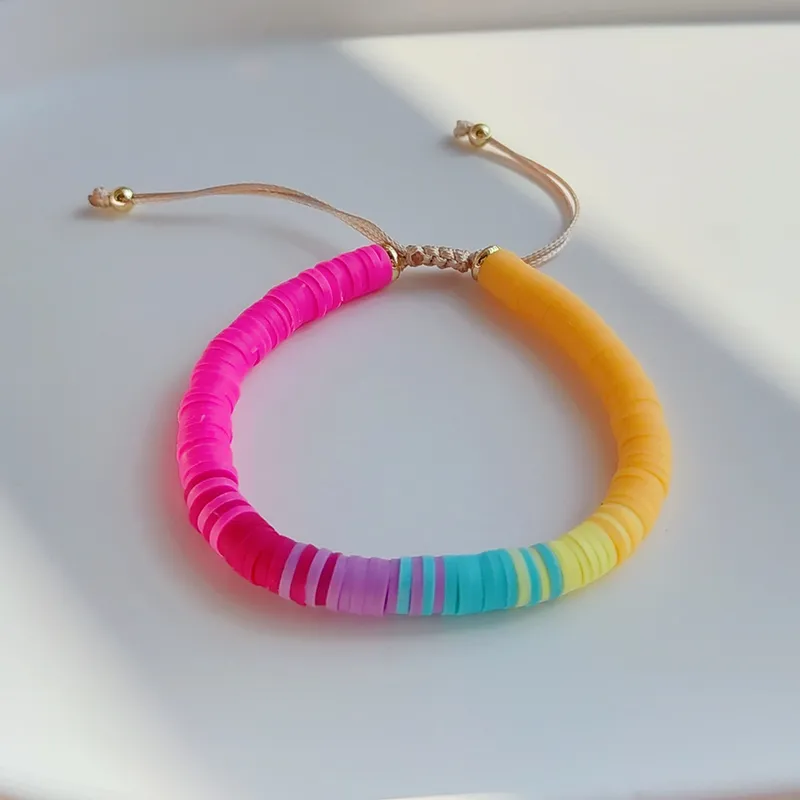Funky ethnic beaded clay adjustable bracelet