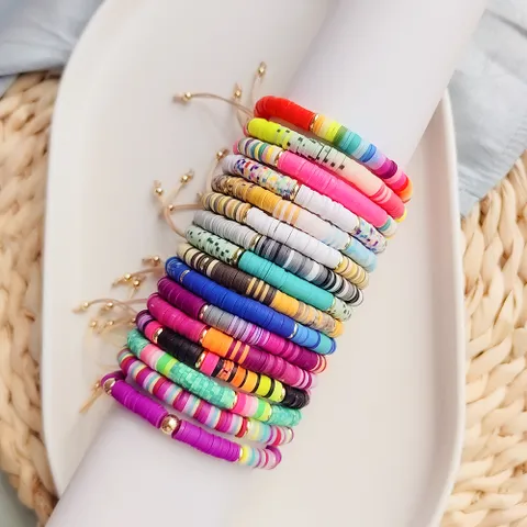 Funky ethnic beaded clay adjustable bracelet