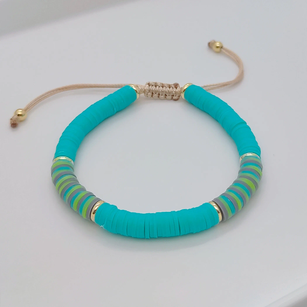 Funky ethnic beaded clay adjustable bracelet
