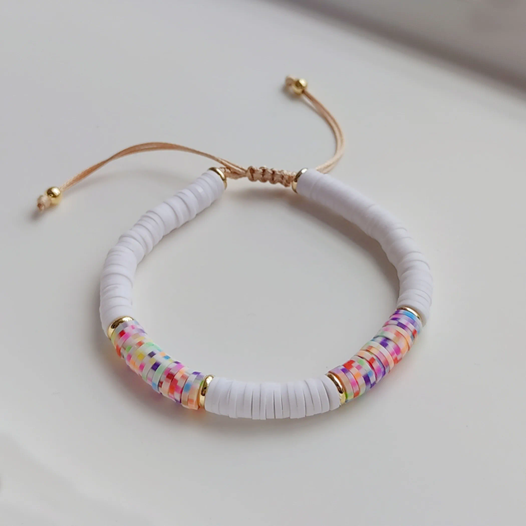 Funky ethnic beaded clay adjustable bracelet