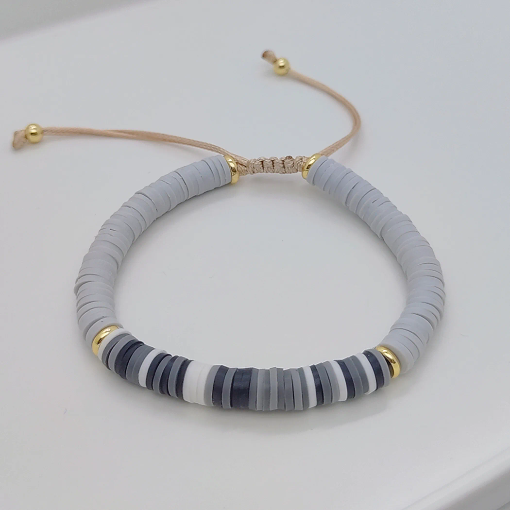 Funky ethnic beaded clay adjustable bracelet