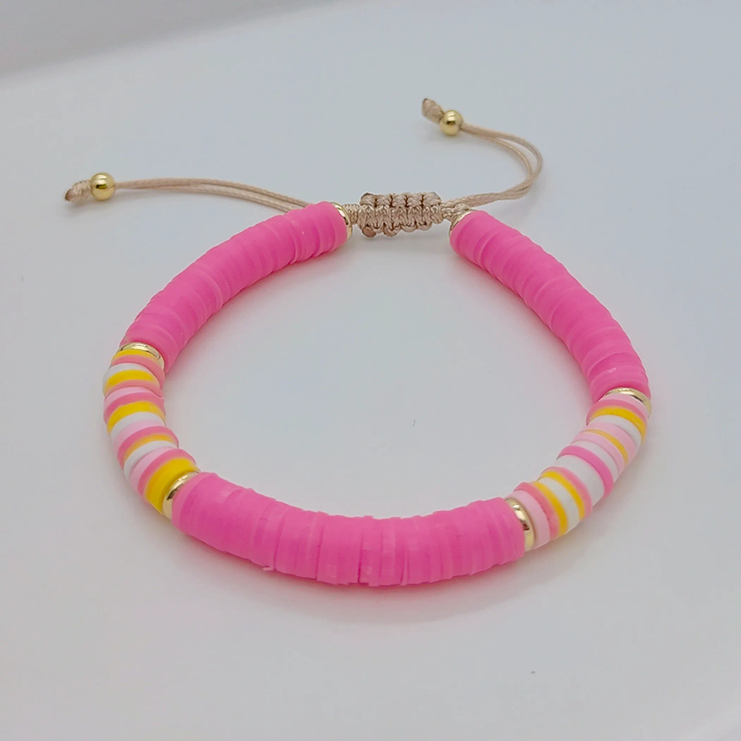 Funky ethnic beaded clay adjustable bracelet