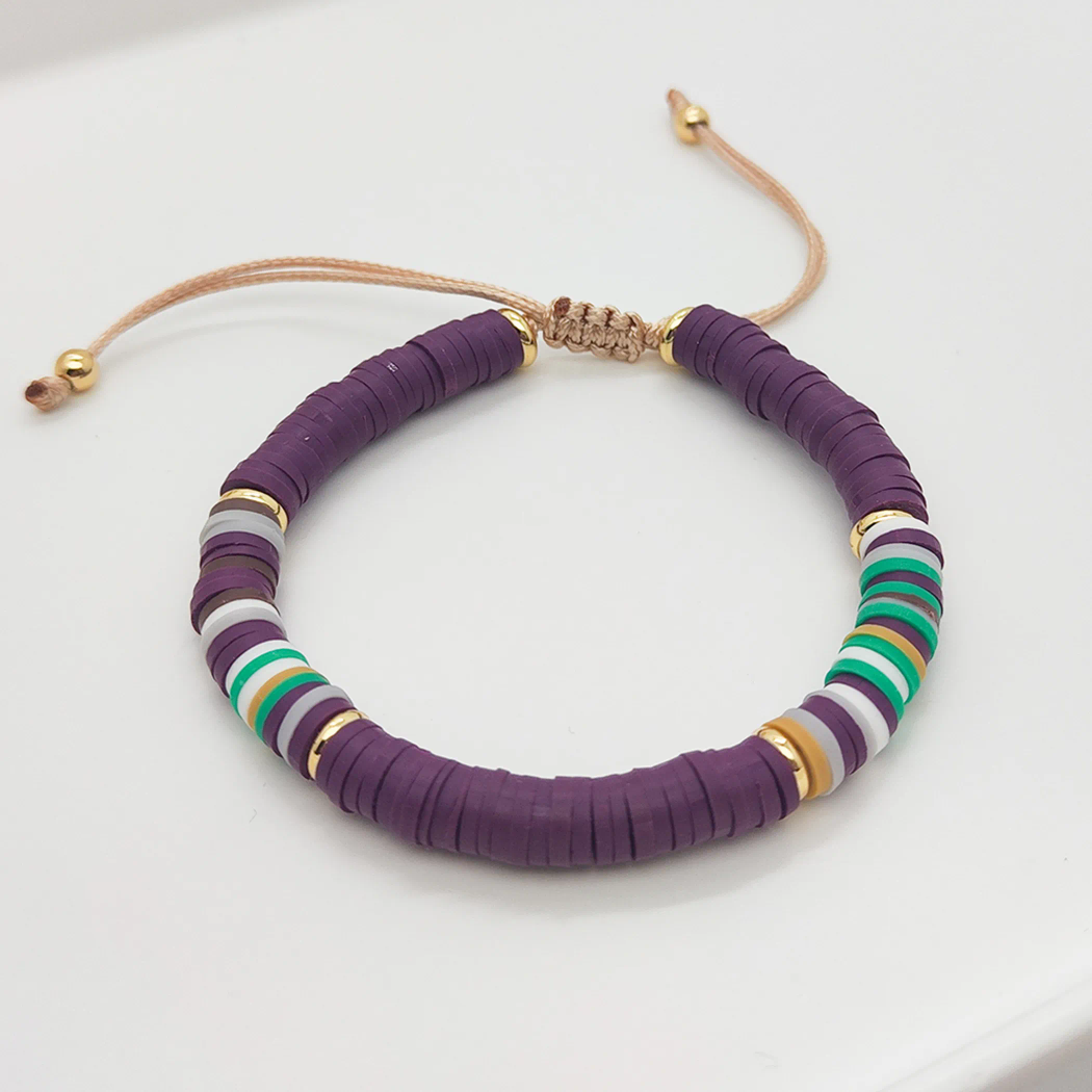 Funky ethnic beaded clay adjustable bracelet