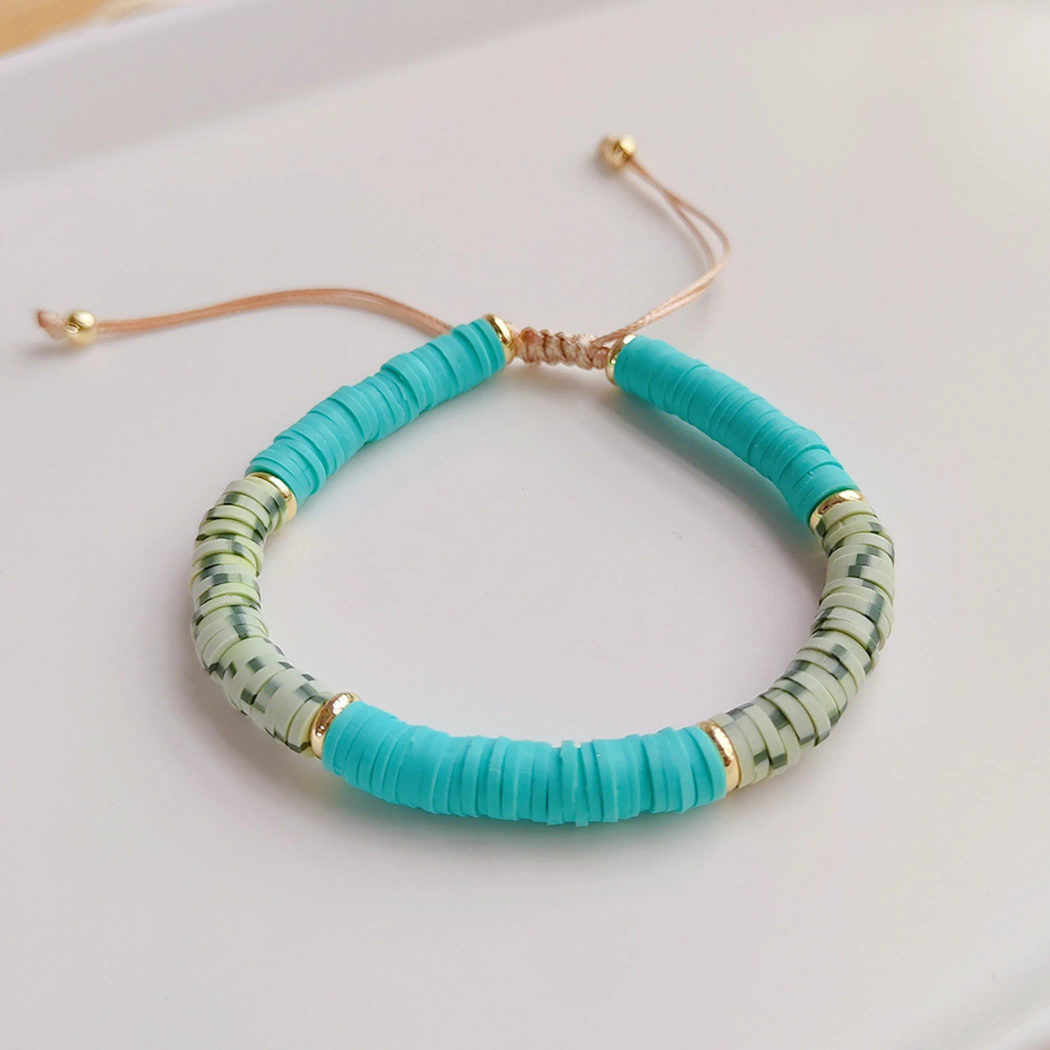 Funky ethnic beaded clay adjustable bracelet