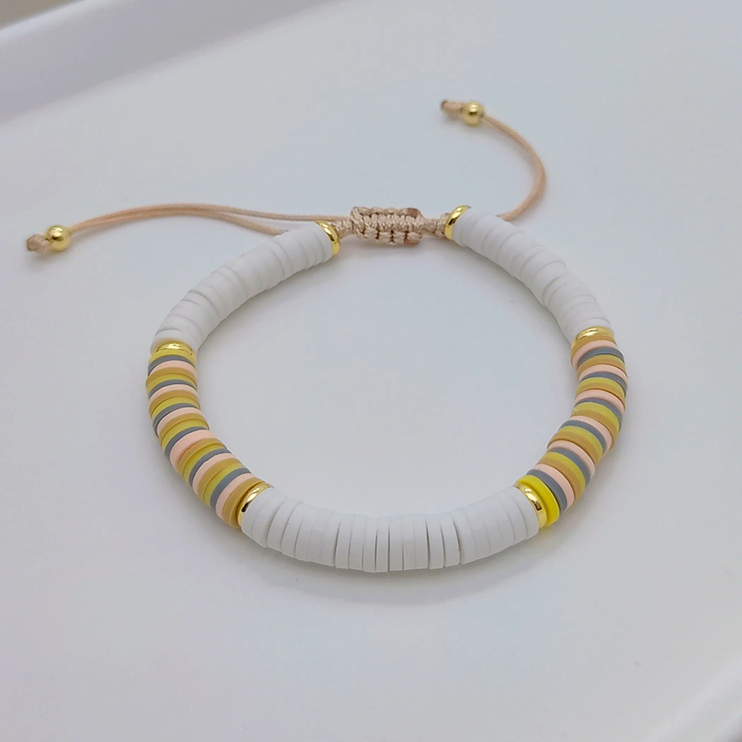 Funky ethnic beaded clay adjustable bracelet
