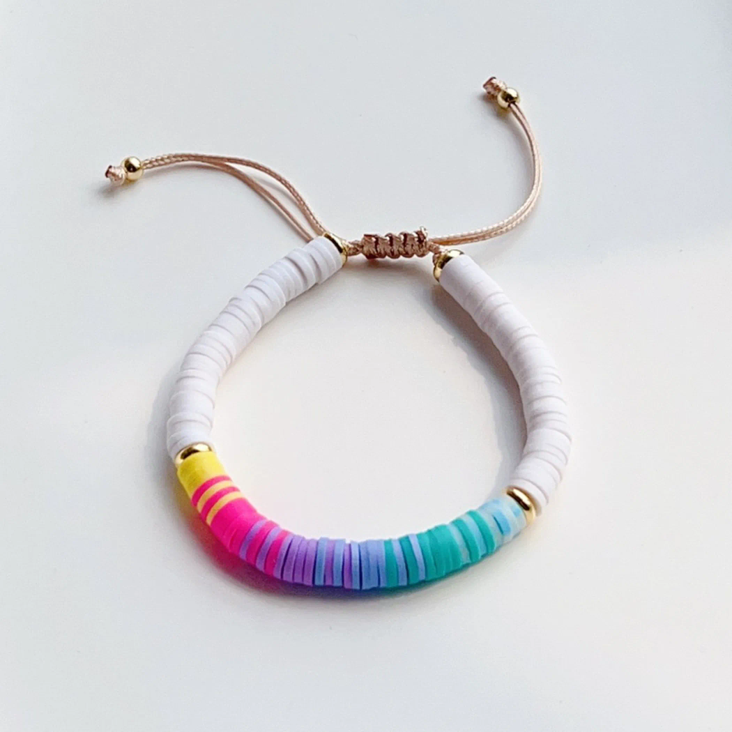 Funky ethnic beaded clay adjustable bracelet