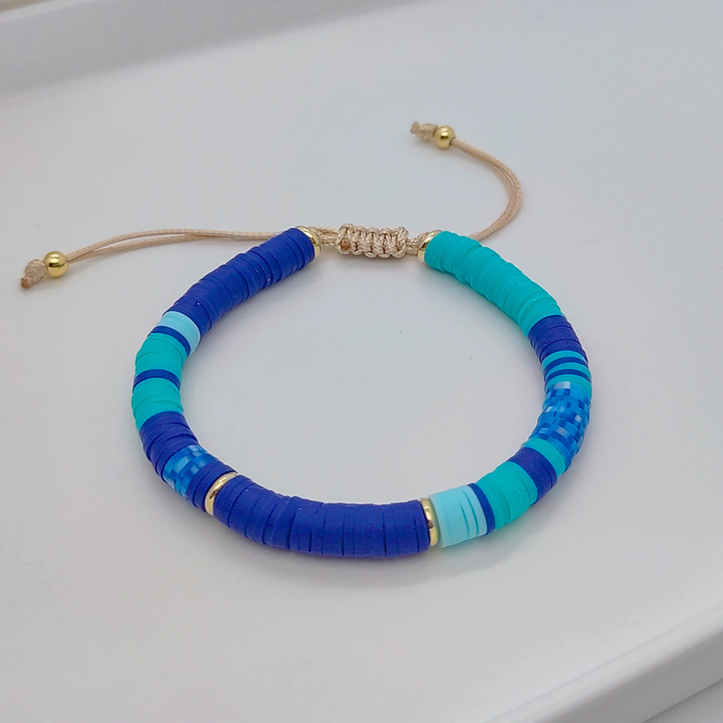 Funky ethnic beaded clay adjustable bracelet