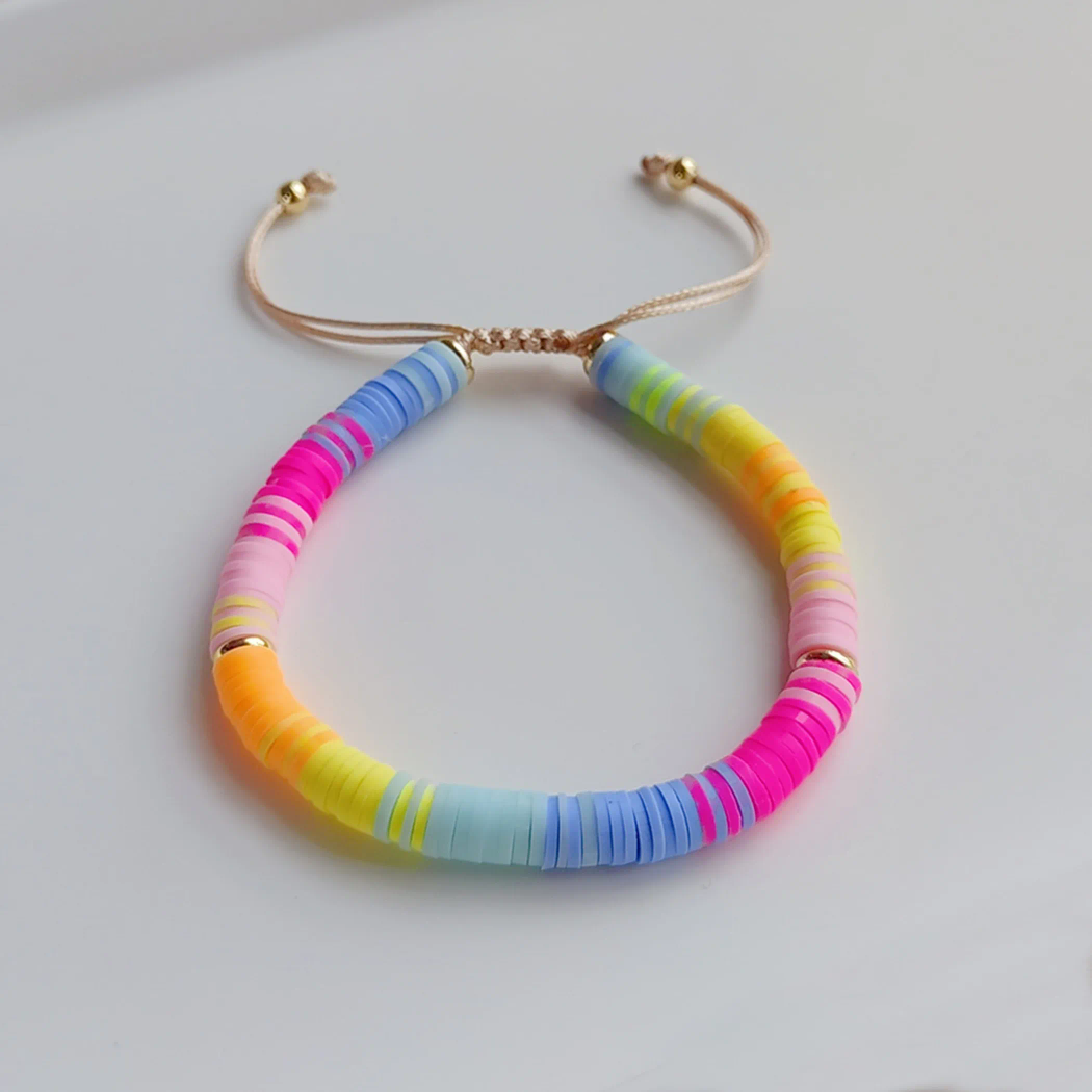 Funky ethnic beaded clay adjustable bracelet