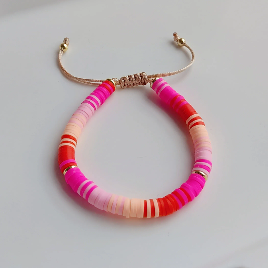 Funky ethnic beaded clay adjustable bracelet