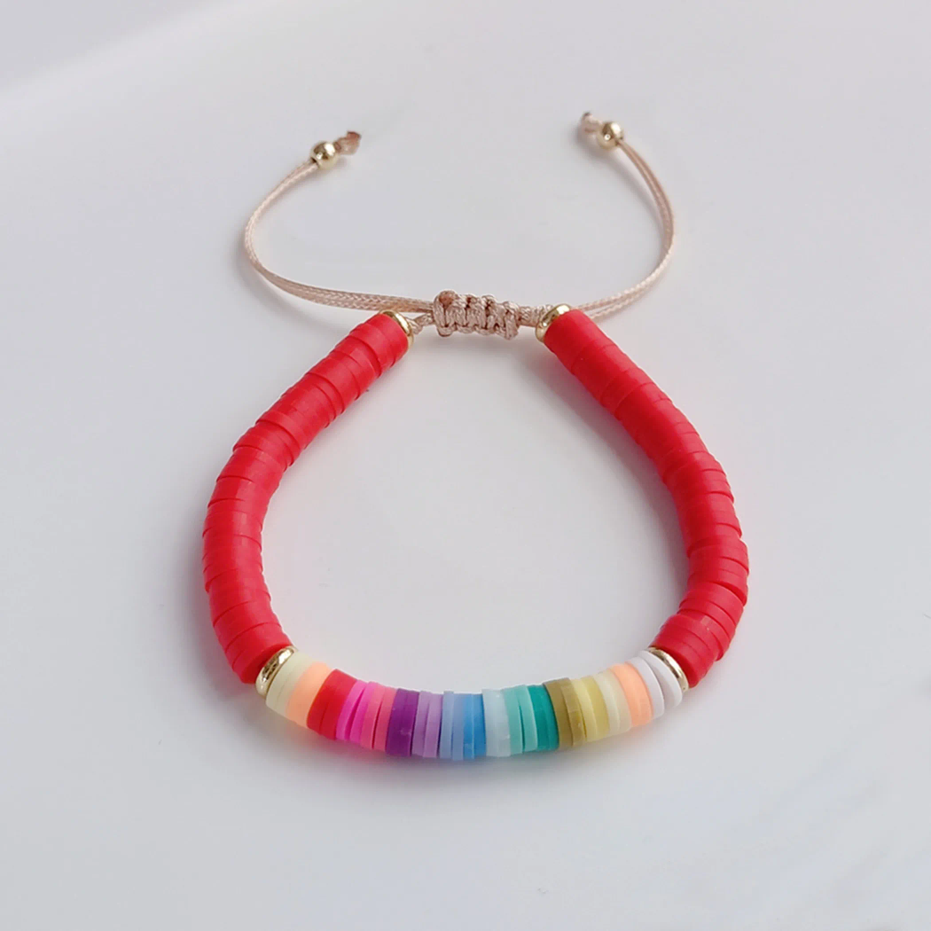 Funky ethnic beaded clay adjustable bracelet