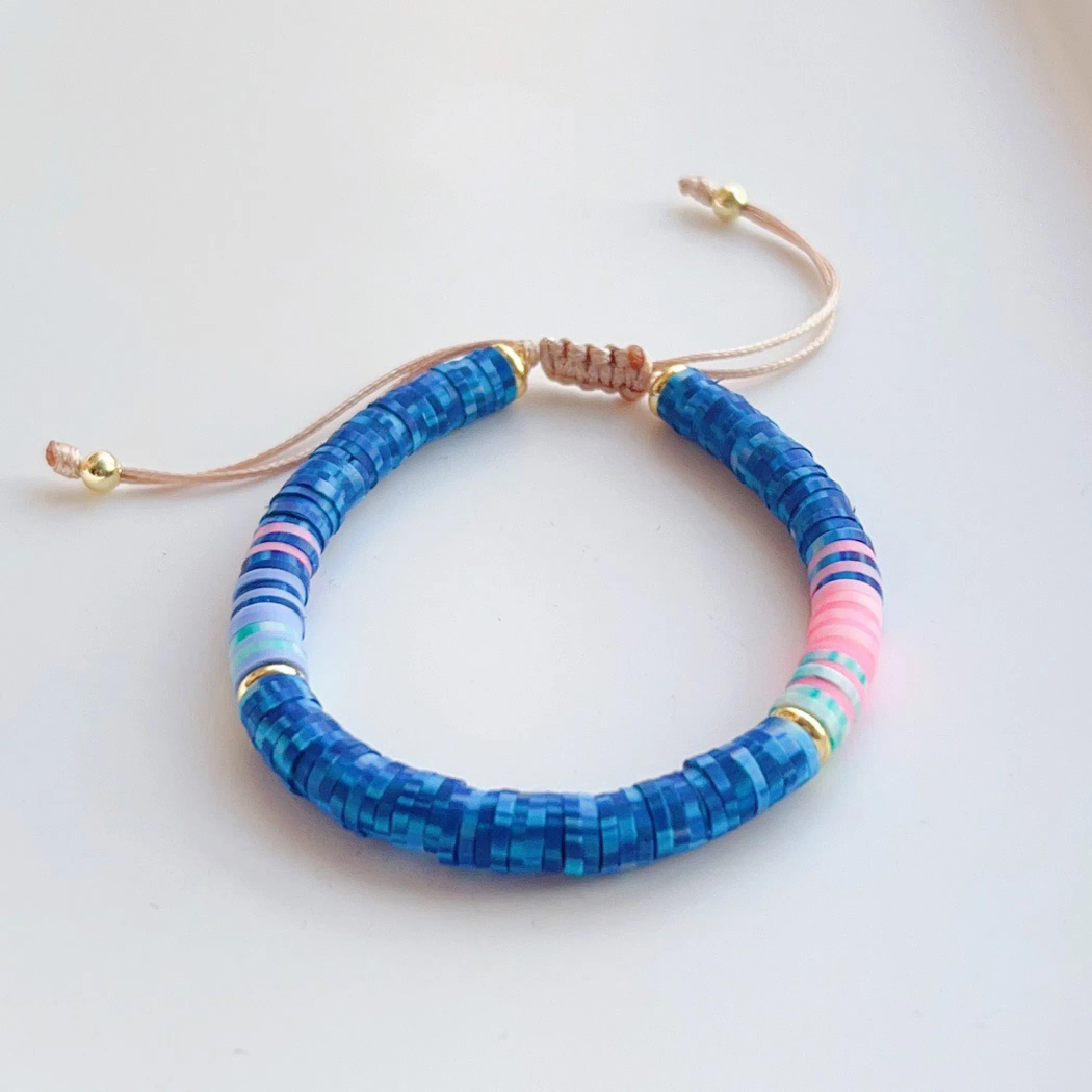 Funky ethnic beaded clay adjustable bracelet