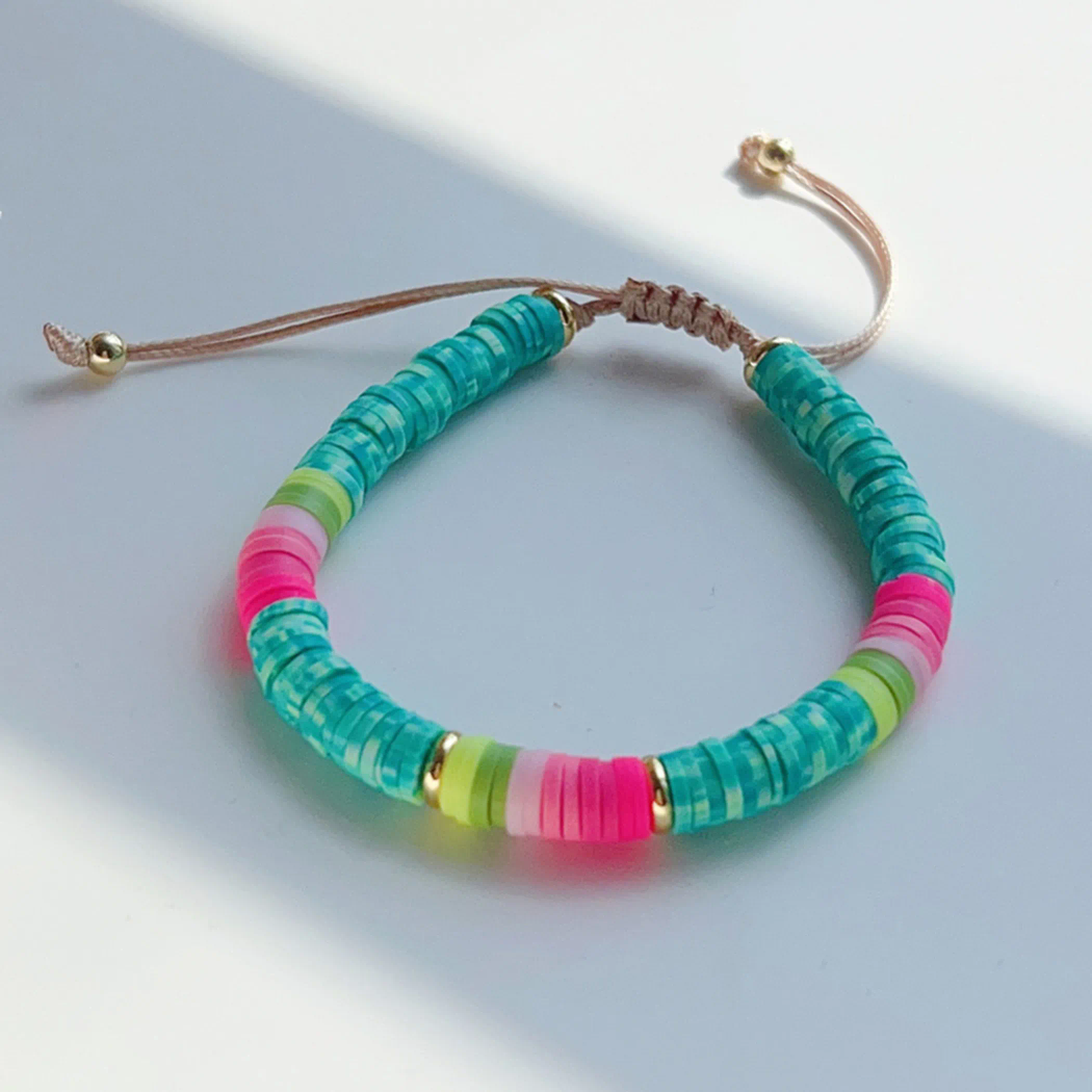 Funky ethnic beaded clay adjustable bracelet
