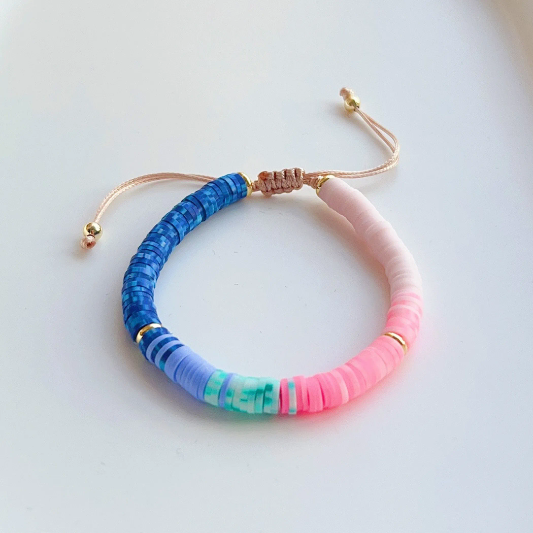 Funky ethnic beaded clay adjustable bracelet