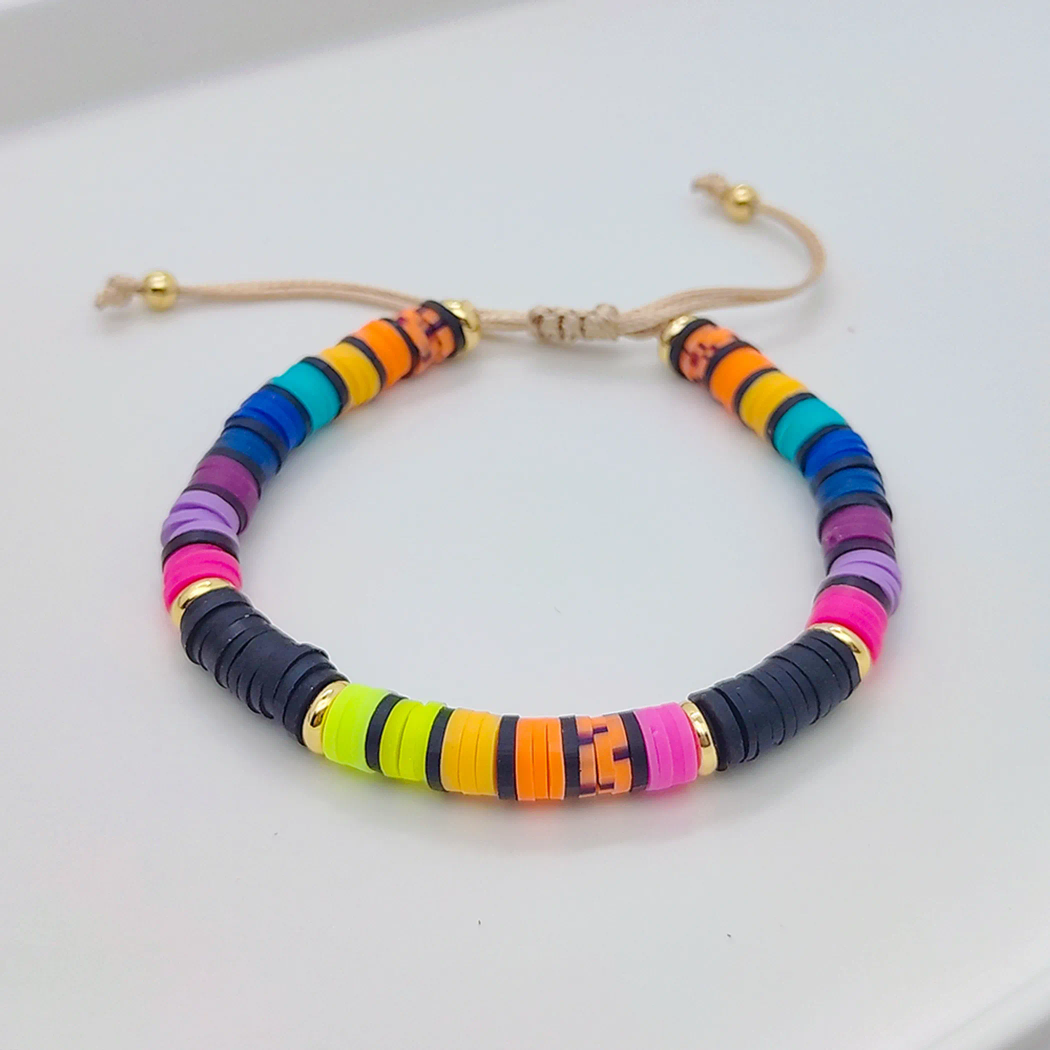 Funky ethnic beaded clay adjustable bracelet