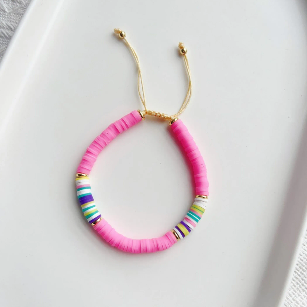 Funky ethnic beaded clay adjustable bracelet