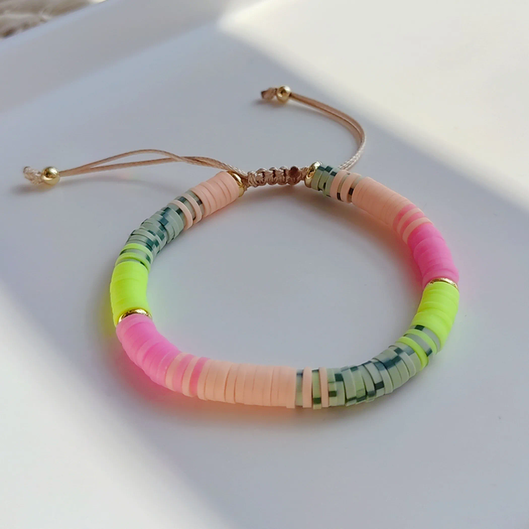 Funky ethnic beaded clay adjustable bracelet