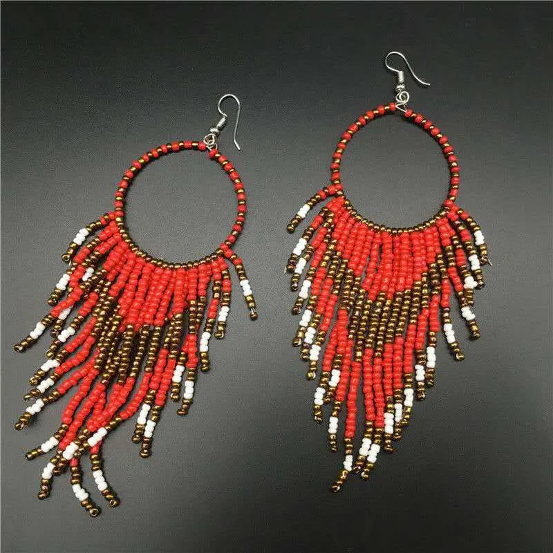 Bohemian style beaded tassle earrings