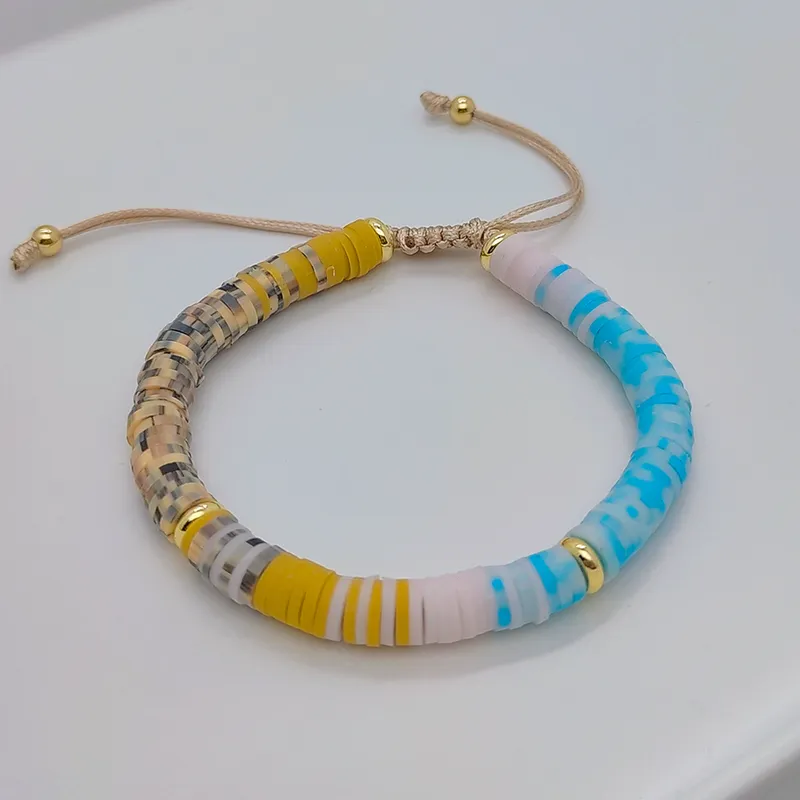 Funky ethnic beaded clay adjustable bracelet