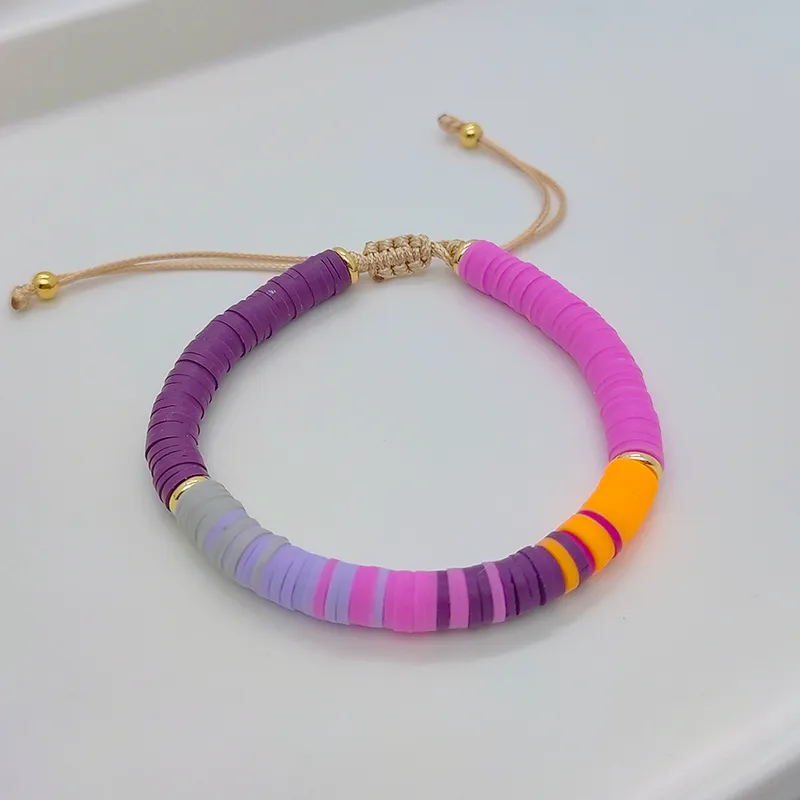 Funky ethnic beaded clay adjustable bracelet