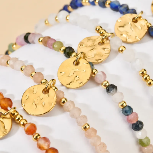 18ct gold plated disc with gemstones chain