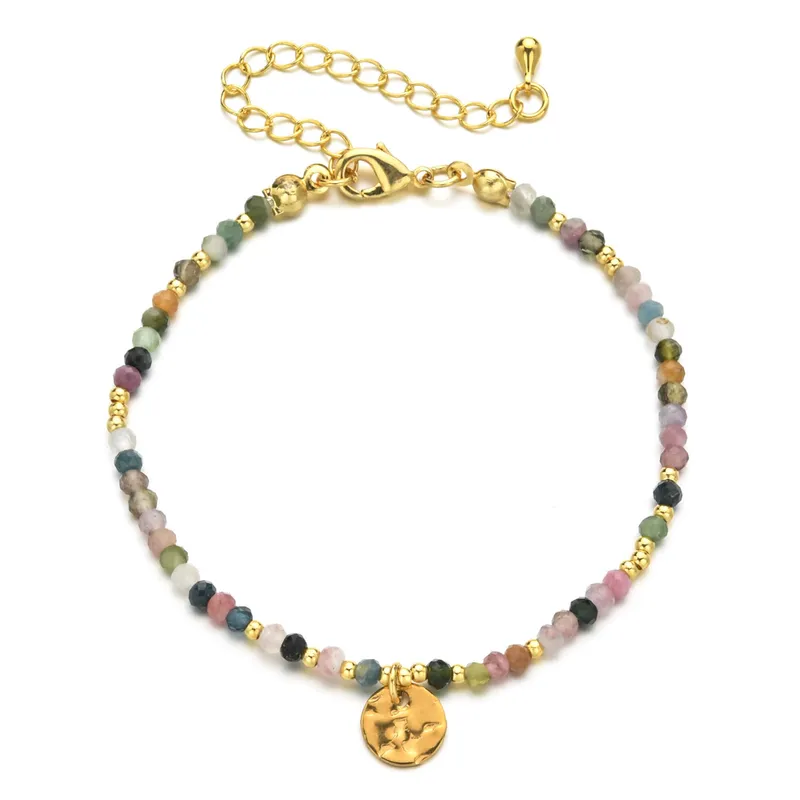 18ct gold plated disc with gemstones chain