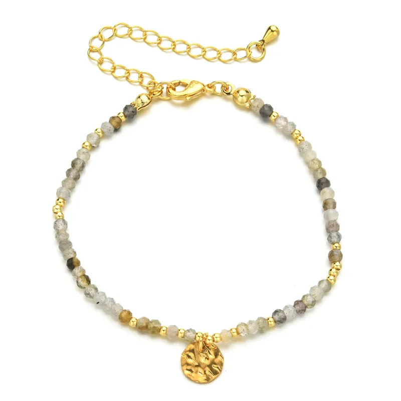 18ct gold plated disc with gemstones chain