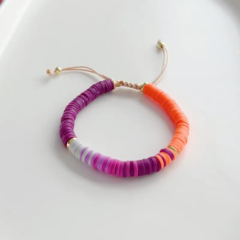 Funky ethnic beaded clay adjustable bracelet