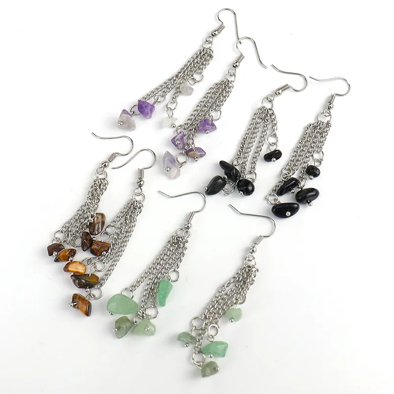 Simple irregular gemstone dangling earrings