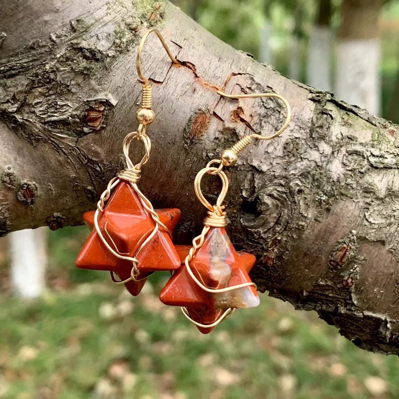 Wire wrapped star gemstone earrings