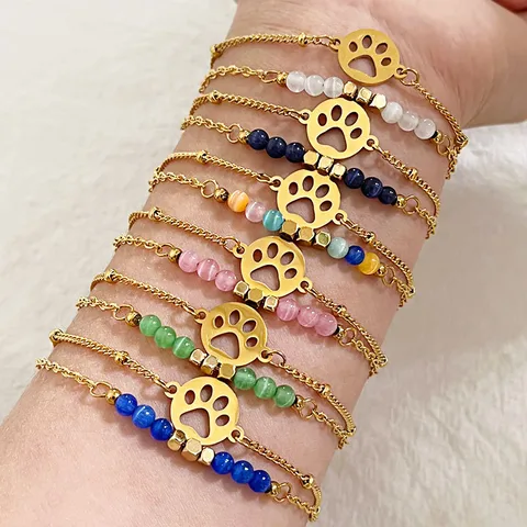 Paw print & cats eye beads bracelet