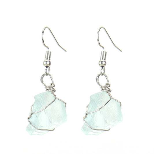 Retro Geometric Natural Stone Plating Metal Drop Earrings