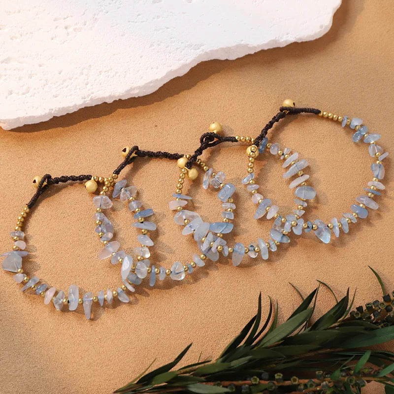 Wax rope woven with copper & gemstones