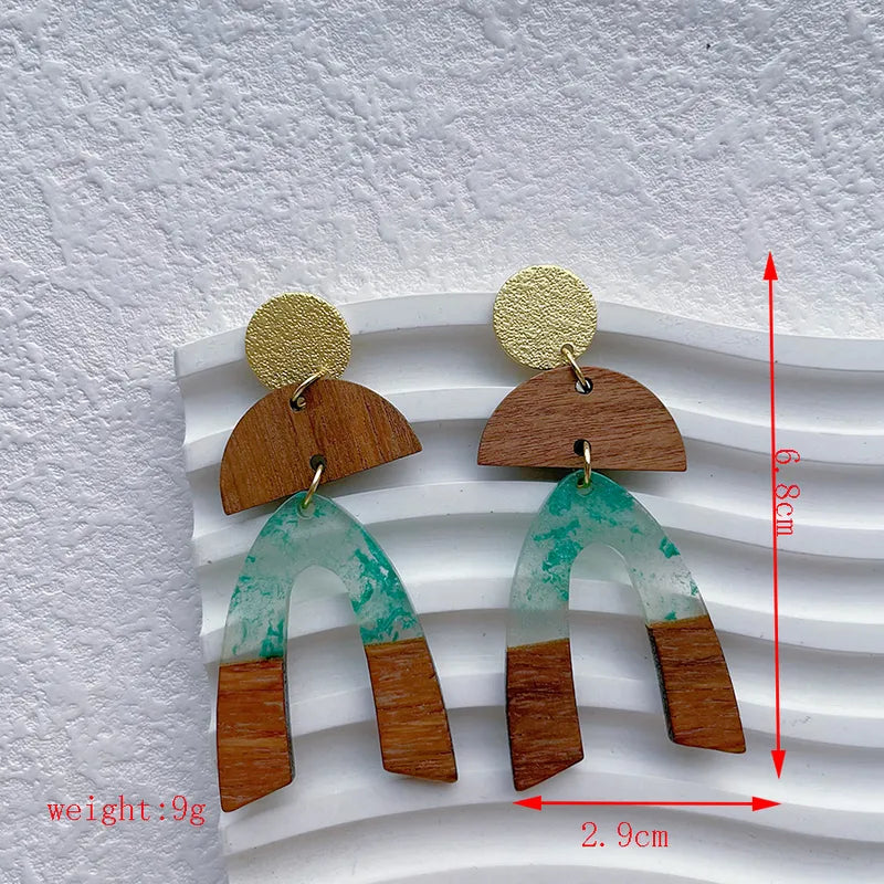 Resin & wood earrings Aqua