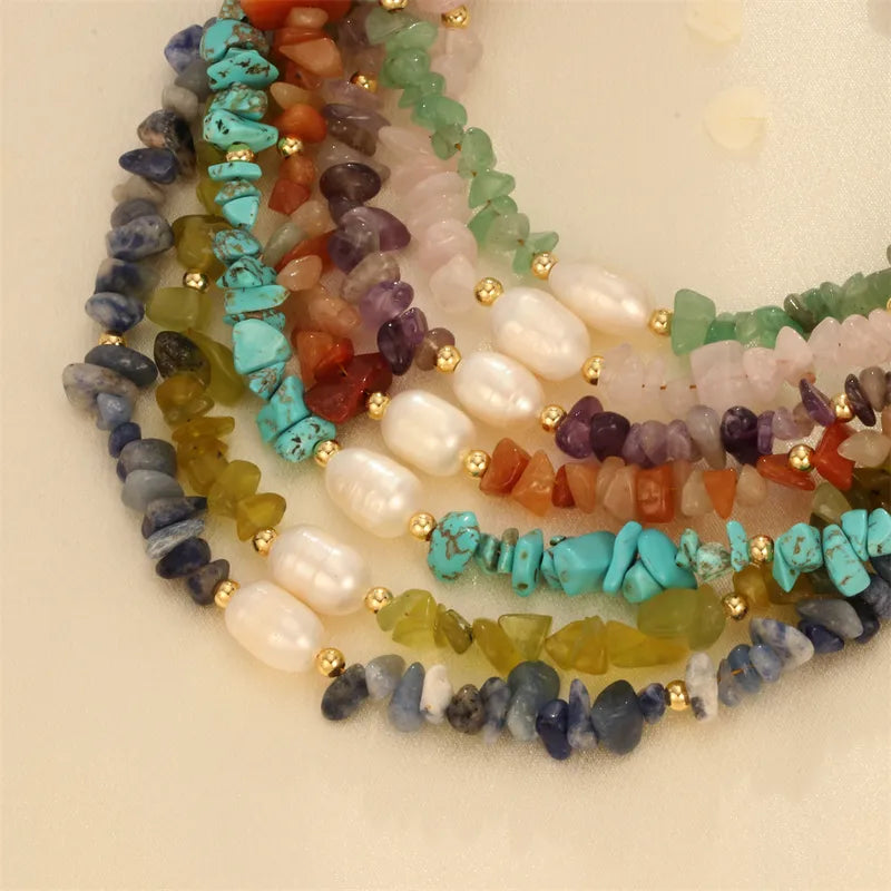 Gemstone Chip & Pearl Choker