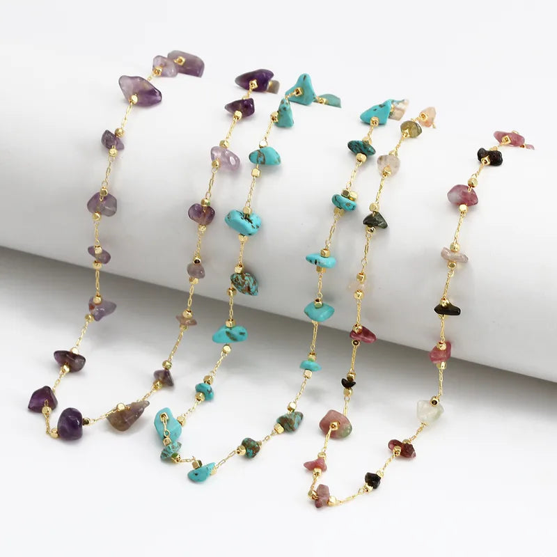 irregular gemstone chips on gold plated chain
