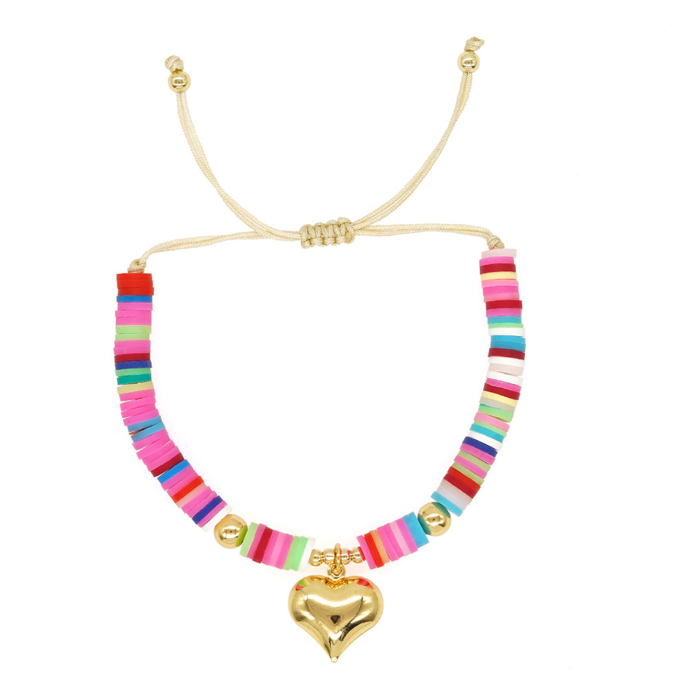 Funky ethnic beaded clay adjustable bracelet