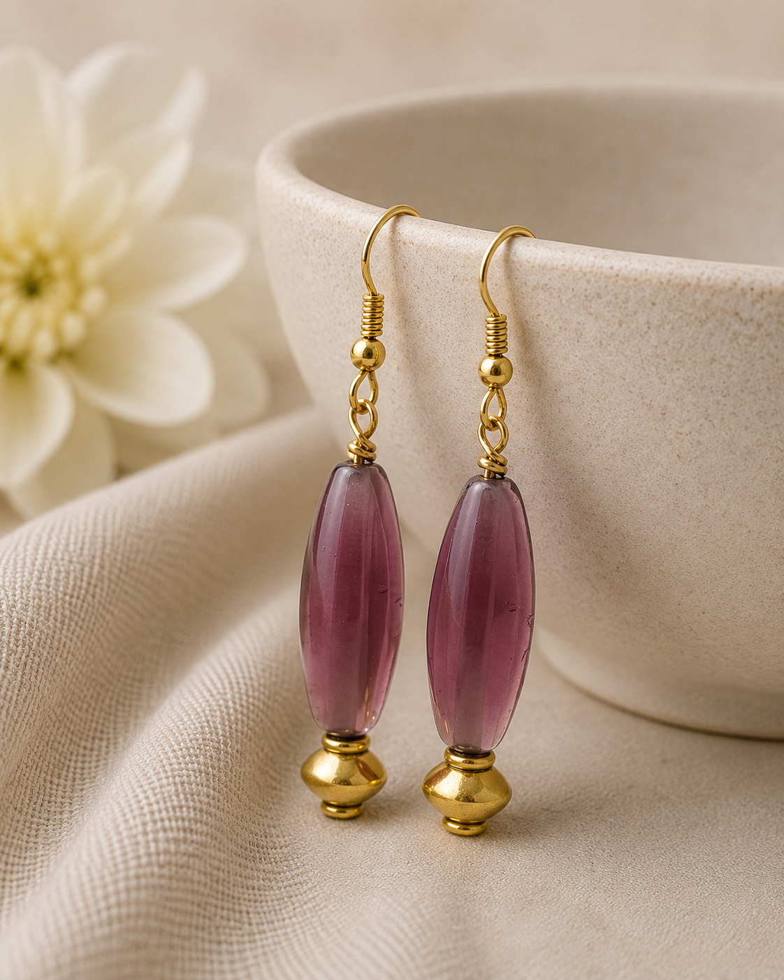 Earrings Brass, glass & Crystal