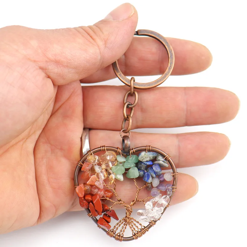 Keyring heart tree of life gemstones