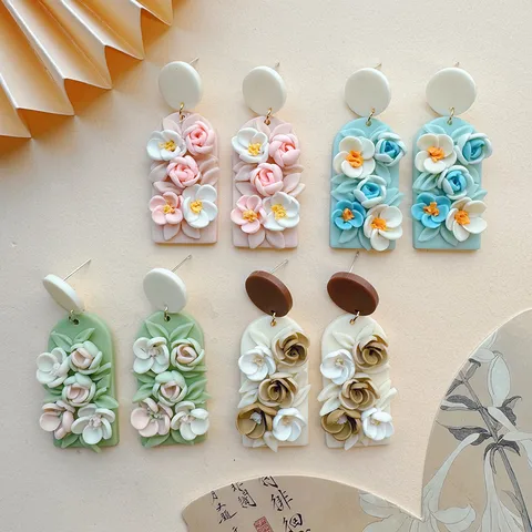 Floral clay drops earrings