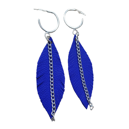 Earrings Leather feather with chain