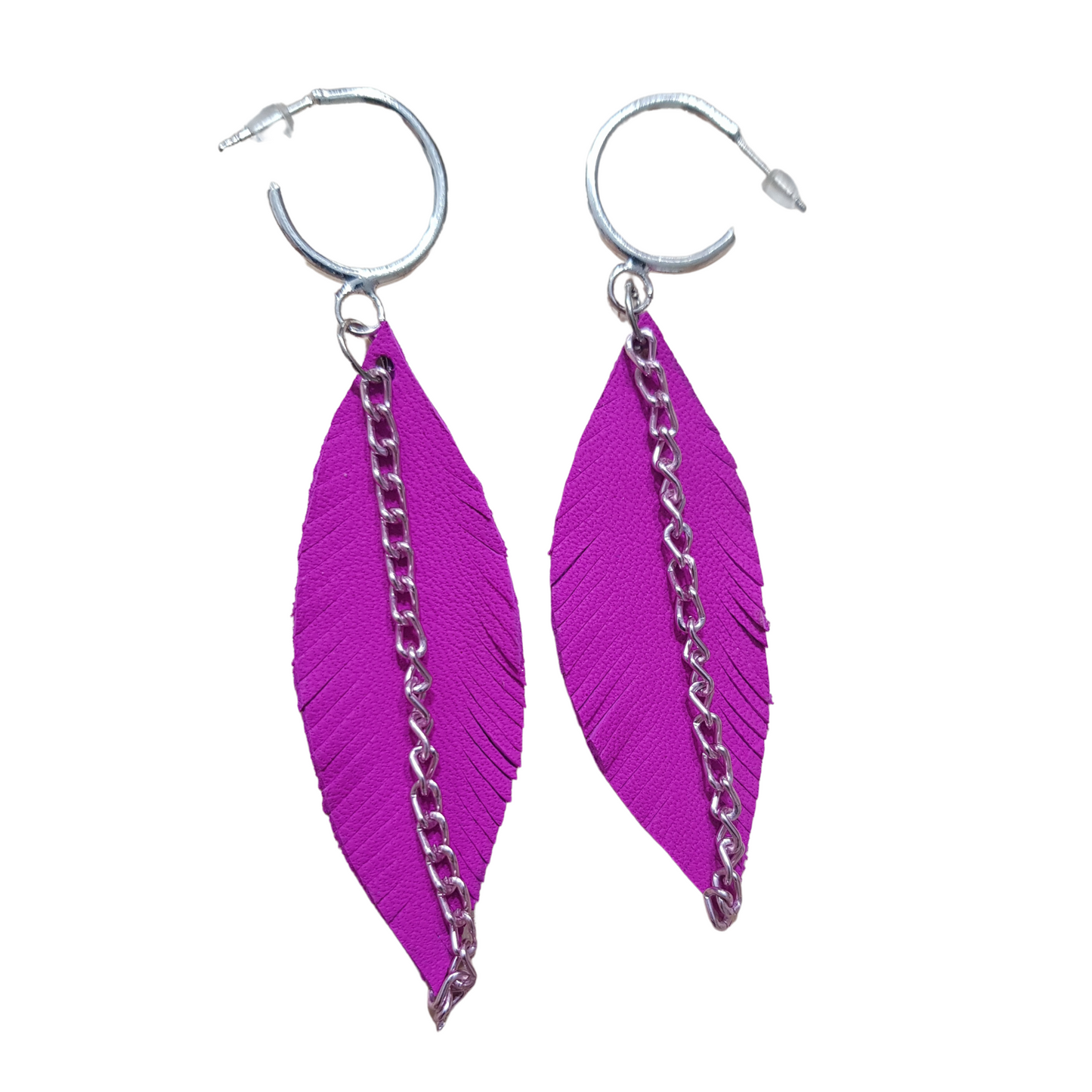 Earrings Leather feather with chain