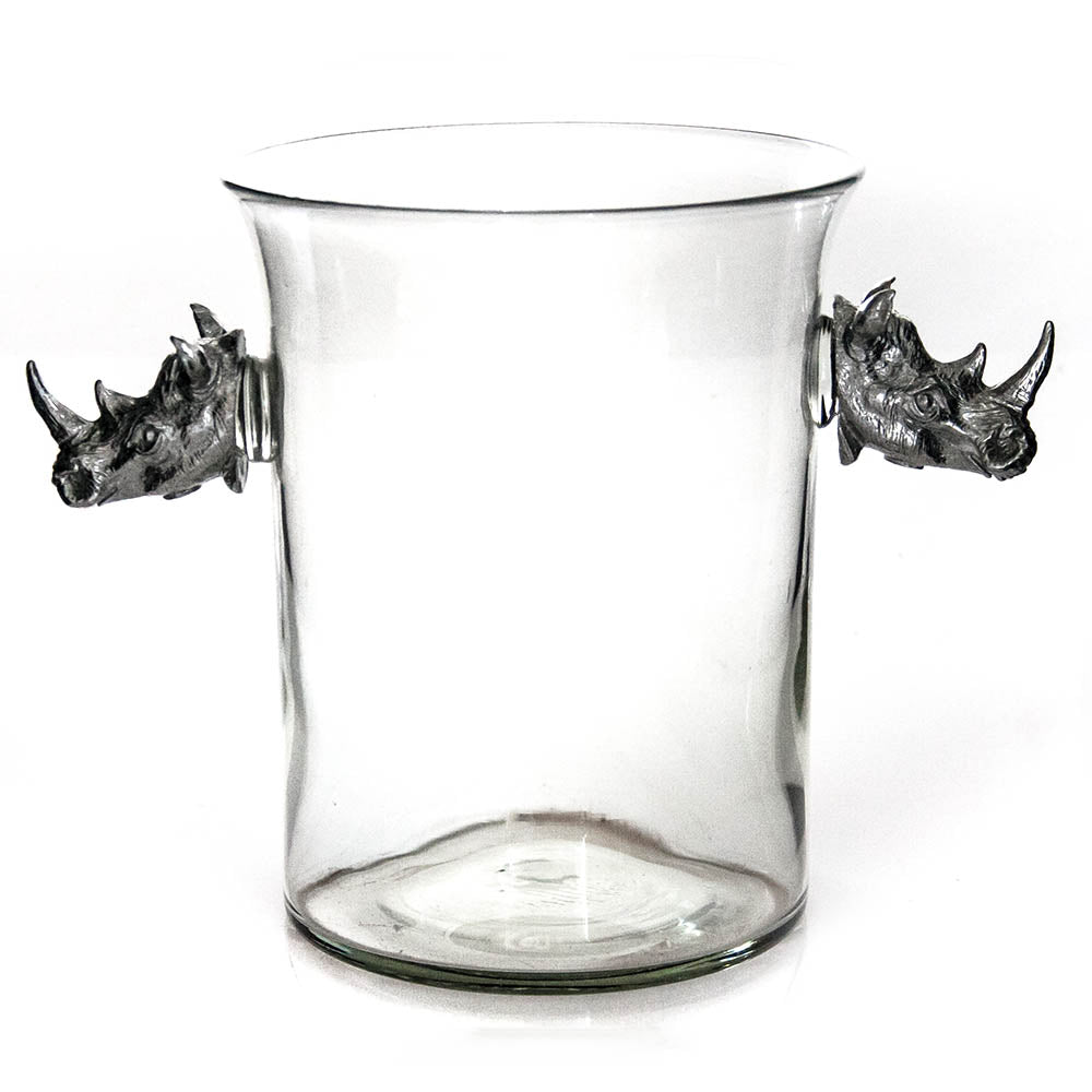 Glass Ice Bucket-Pewter Animal Handles