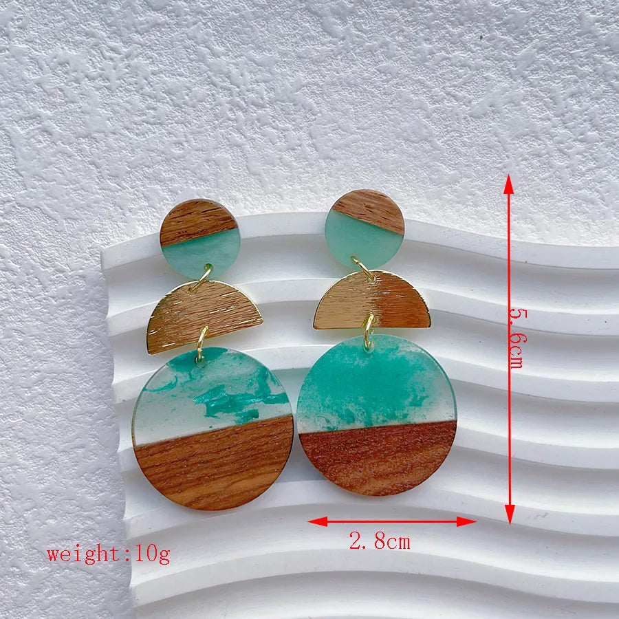 Resin & wood earrings Aqua
