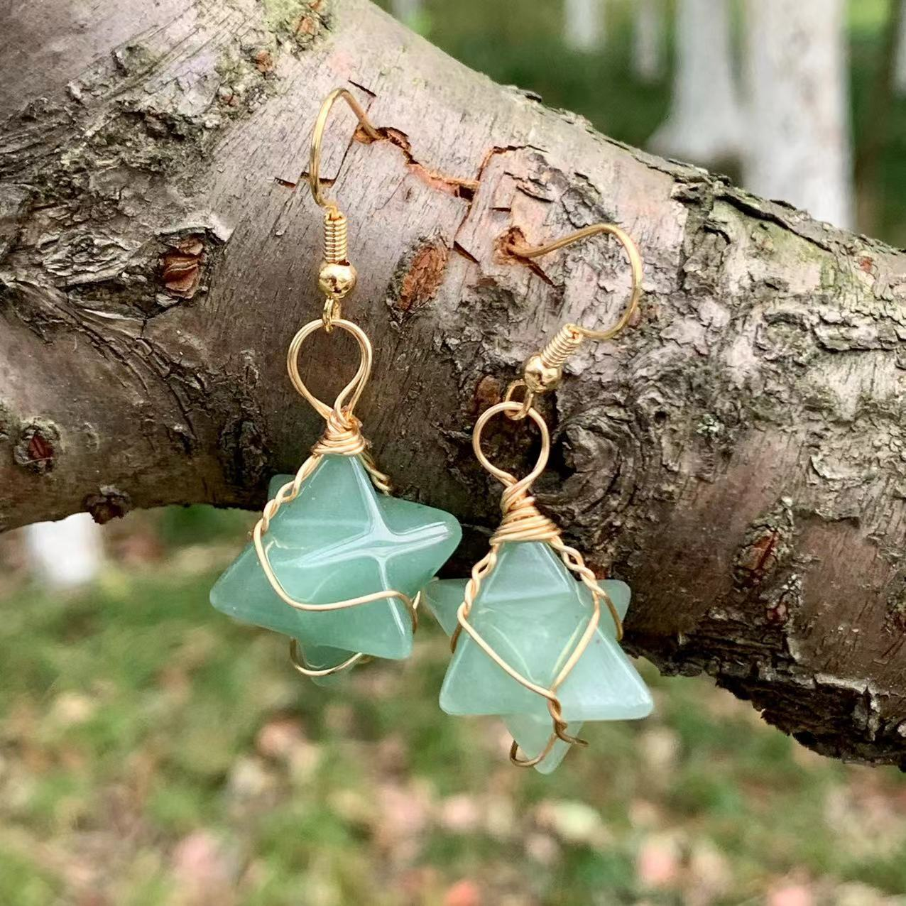 Wire wrapped star gemstone earrings