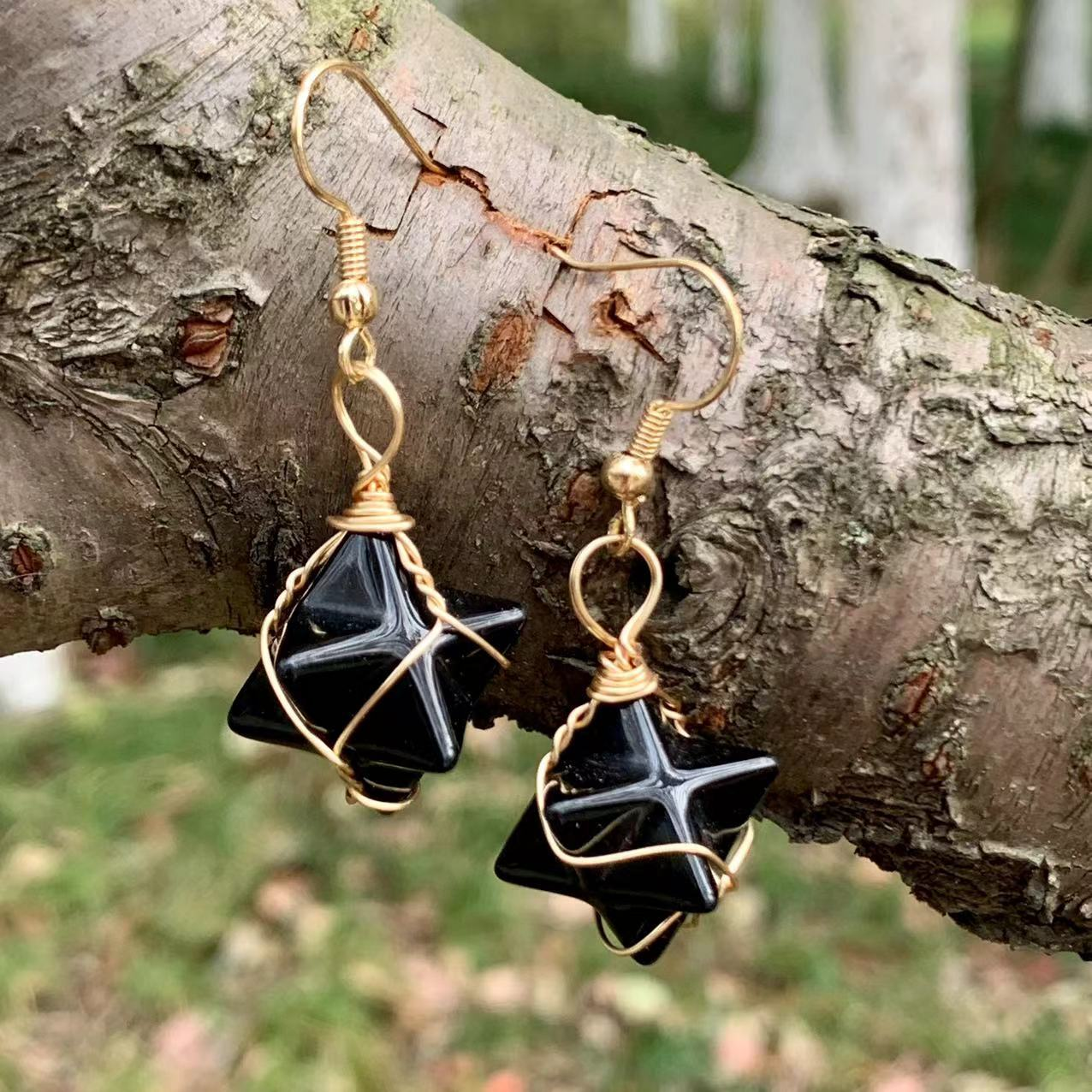 Wire wrapped star gemstone earrings