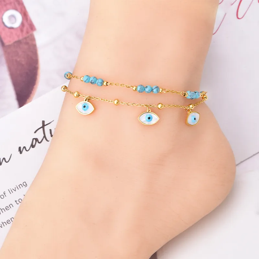 Evil eye layered anklet