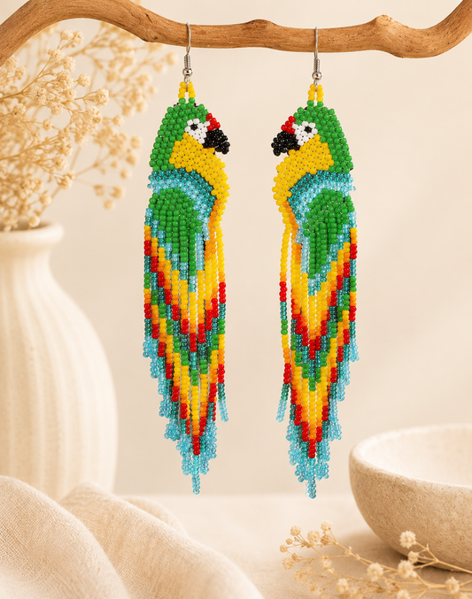 Beaded parrot earrings