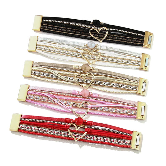Heart pu leather bracelet